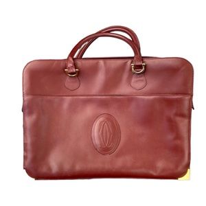 Vintage Cartier Red Leather Embossed Oxblood Briefcase Top Handle Bag